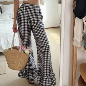 Black And White Casual Women's Loose Gingham Pants
